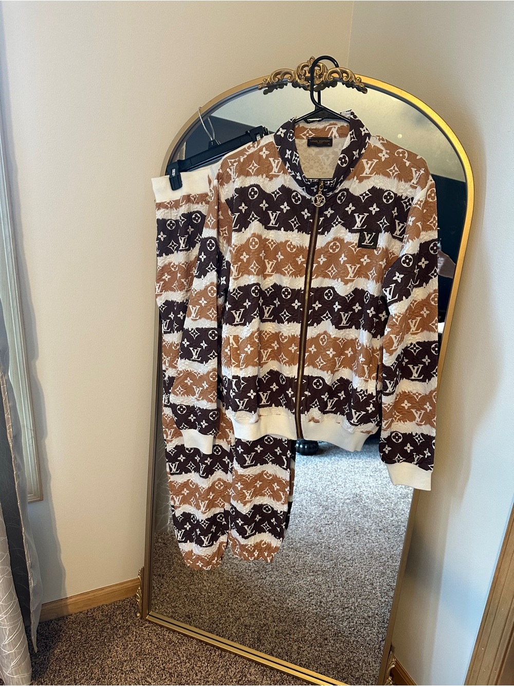 Louis Vuitton Brown & Cream Monogram Bomber Jacket